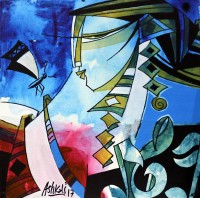 Ashkal,12 x 12 Inch, Acrylic on Canvas, Figurative Painting, AC-ASH-173